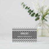 Charcoal Gray Modern Chevron Business Card (Standing Front)