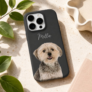 Charcoal Gray Modern Dog Photo and Script Name iPhone 16 Pro Case