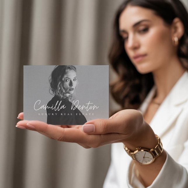 Charcoal Gray Modern Script Luxury Real Estate Business Card (Creator Uploaded)