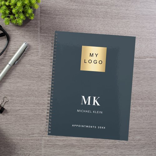 Charcoal gray monogram initials business 2025 planner