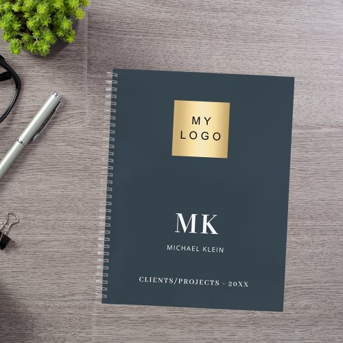 Charcoal gray monogram initials business notebook