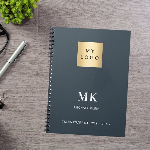 Charcoal gray monogram initials business notebook