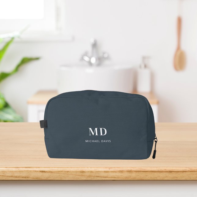 Charcoal gray monogram initials name dopp kit (Creator Uploaded)