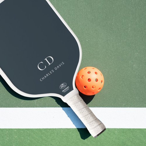 Charcoal gray monogram initials name pickleball paddle