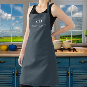 Charcoal gray monogram name business apron