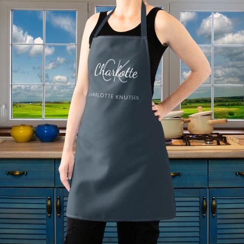 Charcoal gray monogram name business  apron