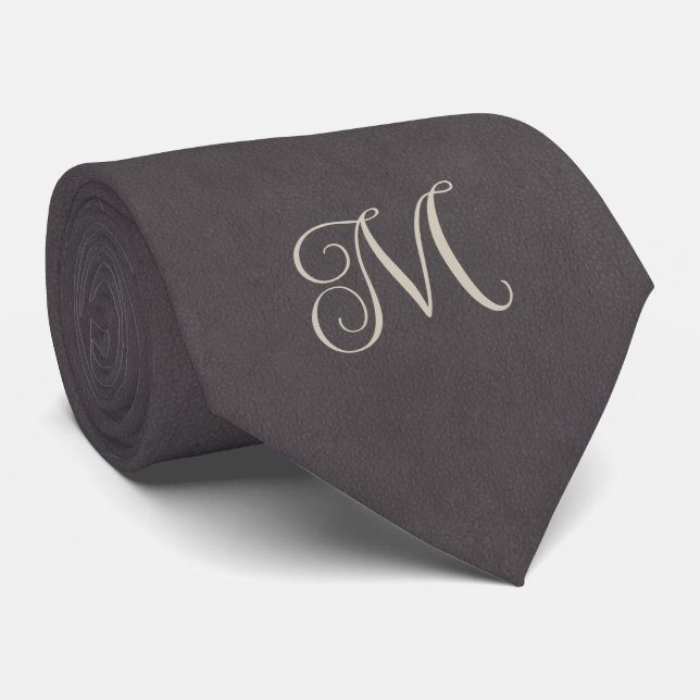 Charcoal Gray Monogram Neck Tie (Rolled)