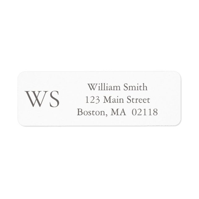 Charcoal Gray Monogram Return Address  Label (Front)