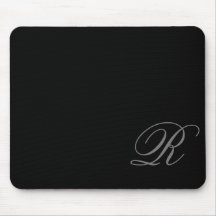 Charcoal Gray Monogram Script Black Mouse Pad