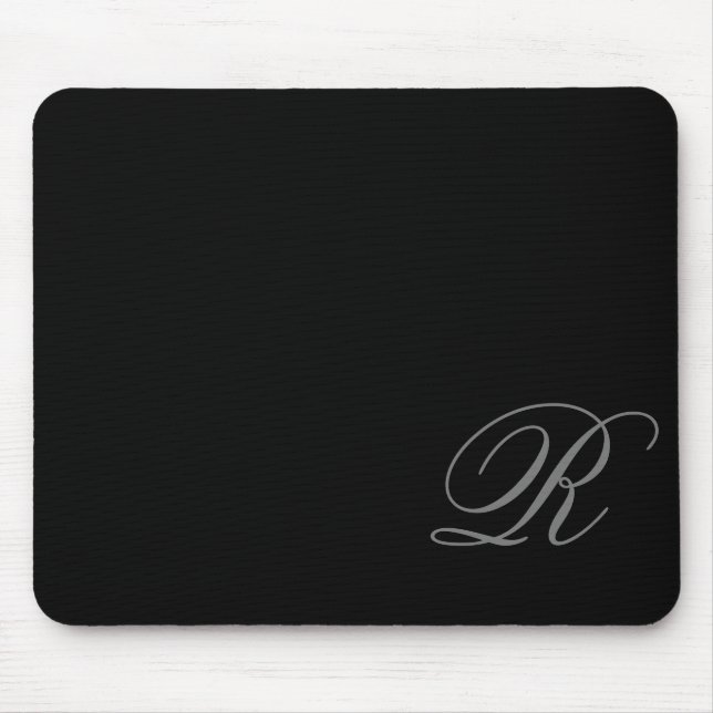 Charcoal Gray Monogram Script Black Mouse Pad (Front)