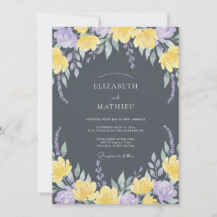 Charcoal Gray Moody Botanical Wedding Invitation