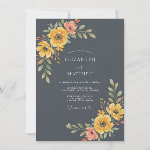 Charcoal Gray Moody Floral Wedding Invitation