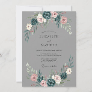 Charcoal Gray Moody Winter Wedding Invitation