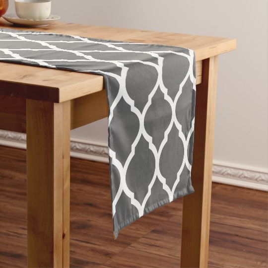 Charcoal Gray Moroccan Quatrefoil Short Table Runner