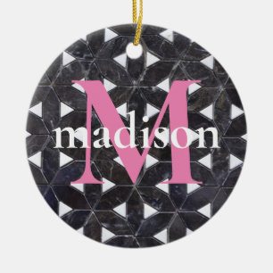 Charcoal Gray Mosaic flower of life pattern Ceramic Ornament