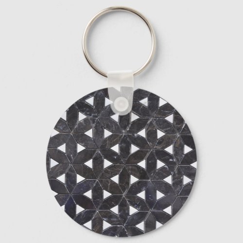Charcoal Gray Mosaic   flower of life pattern Keychain