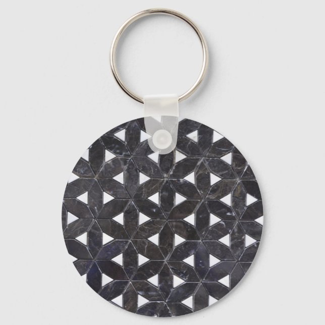 Charcoal Gray Mosaic |  flower of life pattern Keychain (Front)