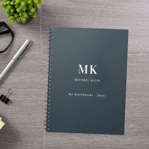 Charcoal gray name monogram notebook