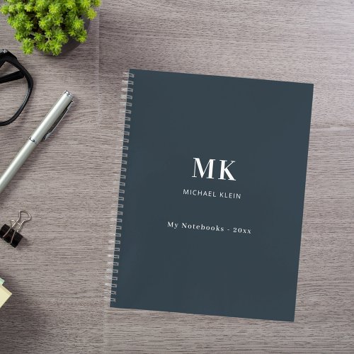 Charcoal gray name monogram notebook