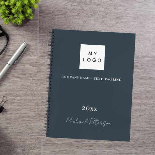 Charcoal gray name script business logo notebook