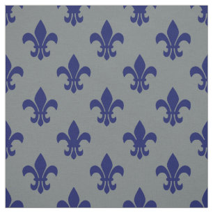 Charcoal Gray, Navy Blue Fleur De Lis Pattern Sz6 Fabric