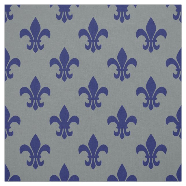 Charcoal Gray, Navy Blue Fleur De Lis Pattern Sz6 Fabric (Swatch)