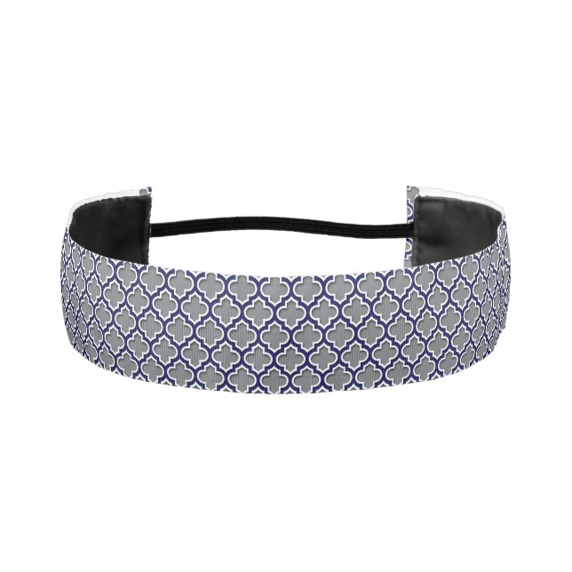 Charcoal Gray Navy White Moroccan Quatrefoil #5DS Athletic Headband (Front)