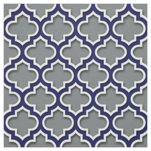 Charcoal Gray Navy White Moroccan Quatrefoil #5DS Fabric