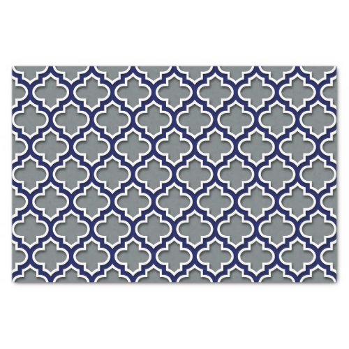 Charcoal Gray Navy White Moroccan Quatrefoil 5DS Tissue Paper