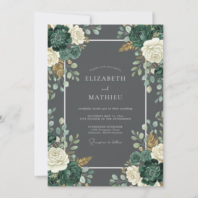Charcoal Gray Noble Forest Wedding Invitation (Front)