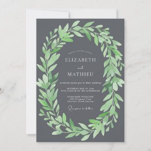Charcoal Gray Organic Woodland Wedding Invitation