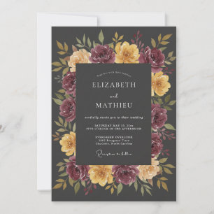 Charcoal Gray Ornate Autumn Wedding Invitation