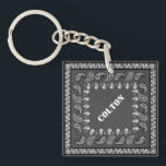 Charcoal Gray Paisley Bandana Personalized Keychain<br><div class="desc">This keychain has a graphic in the style of a classic bandana in black and white against a charcoal gray background and is ready to be personalized with a name in bold white lettering.</div>