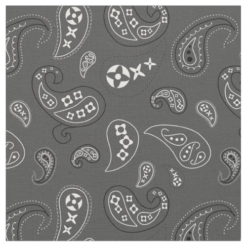 Charcoal Gray Paisley Western Bandana Print Fabric