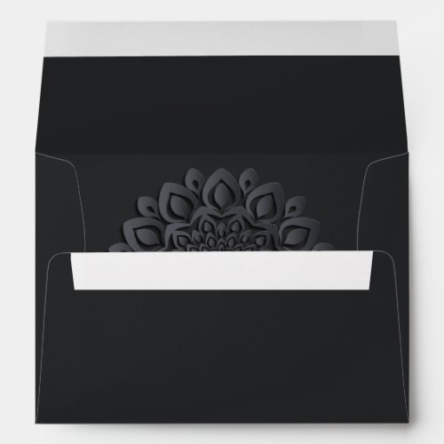 Charcoal Gray Papercut Mandala Wedding Envelope