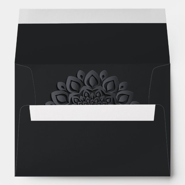 Charcoal Gray Papercut Mandala Wedding Envelope (Back (Bottom))