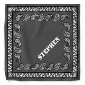 Charcoal Gray Personalized Classic Paisley Bandana