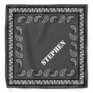 Charcoal Gray Personalized Classic Paisley Bandana