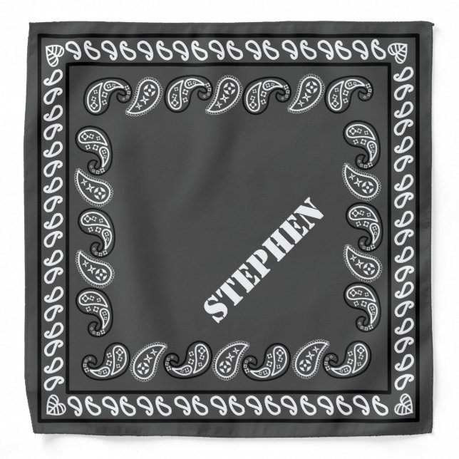 Charcoal Gray Personalized Classic Paisley Bandana (Front)