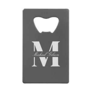 Charcoal Gray   Personalized Monogram Groomsmen  Credit Card Bottle Opener