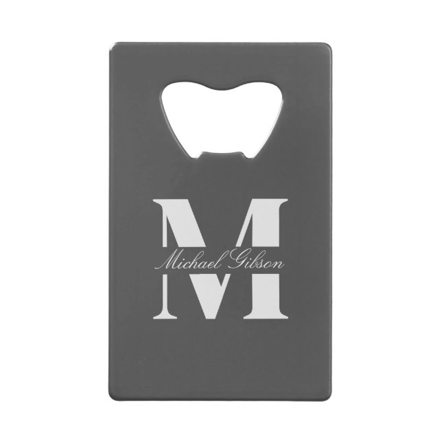 Charcoal Gray | Personalized Monogram Groomsmen  Credit Card Bottle Opener (Front)