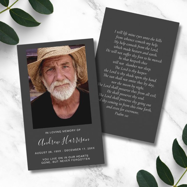 Charcoal Gray Photo Sympathy Funeral Memorial Card (Gray Photo Memorial Card)