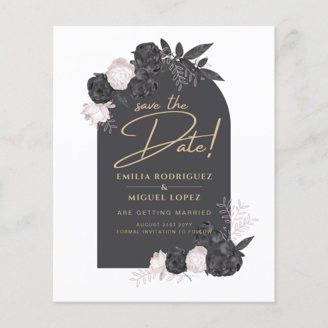  Charcoal Gray Pink Roses Wedding SAVE THE DATE Flyer (Front)