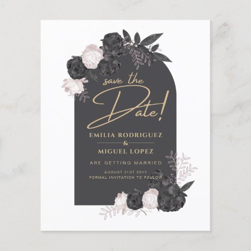  Charcoal Gray Pink Roses Wedding SAVE THE DATE Flyer