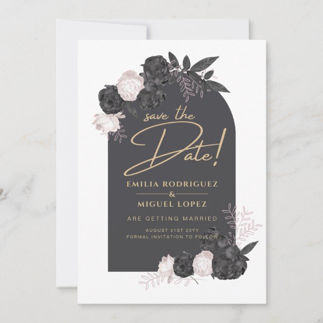  Charcoal Gray Pink Roses Wedding SAVE THE DATE Invitation (Front)