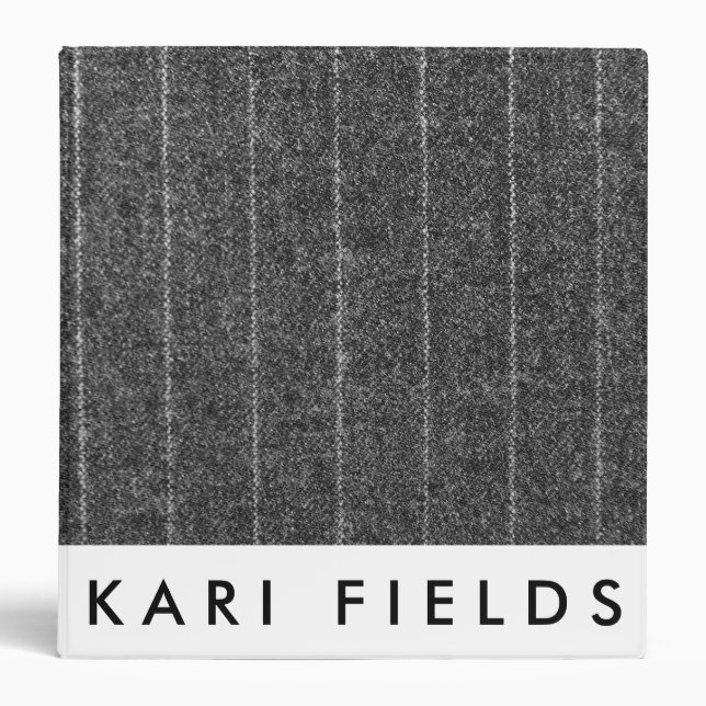 Charcoal Gray Pinstripe Tweed Slate Black Fabric Binder (Front)