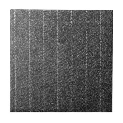 Charcoal Gray Pinstripe Tweed Slate Black Fabric Ceramic Tile