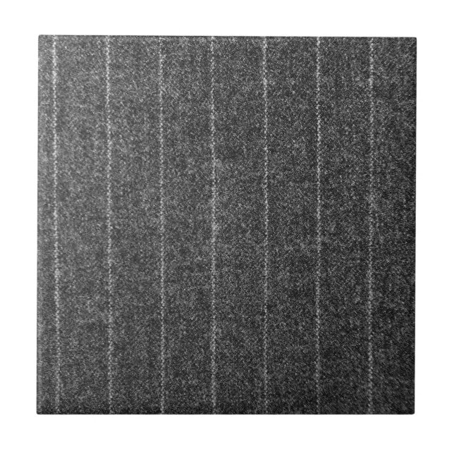 Charcoal Gray Pinstripe Tweed Slate Black Fabric Ceramic Tile (Front)