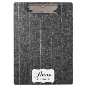 Charcoal Gray Pinstripe Tweed Slate Black Fabric Clipboard