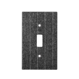 Charcoal Gray Pinstripe Tweed Slate Black Fabric Light Switch Cover